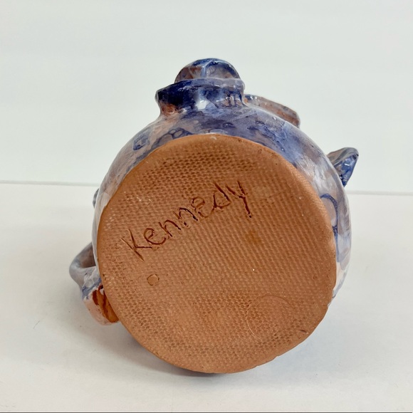 Studio Art Pottery Face Mug Fish Lips Artist Signed Purple White Cream Decor - Picture 9 of 13